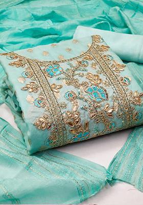 Turquoise Embroidered Silk Kurta Set