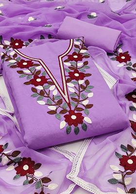 Lavender Embroidered Silk Kurta Set