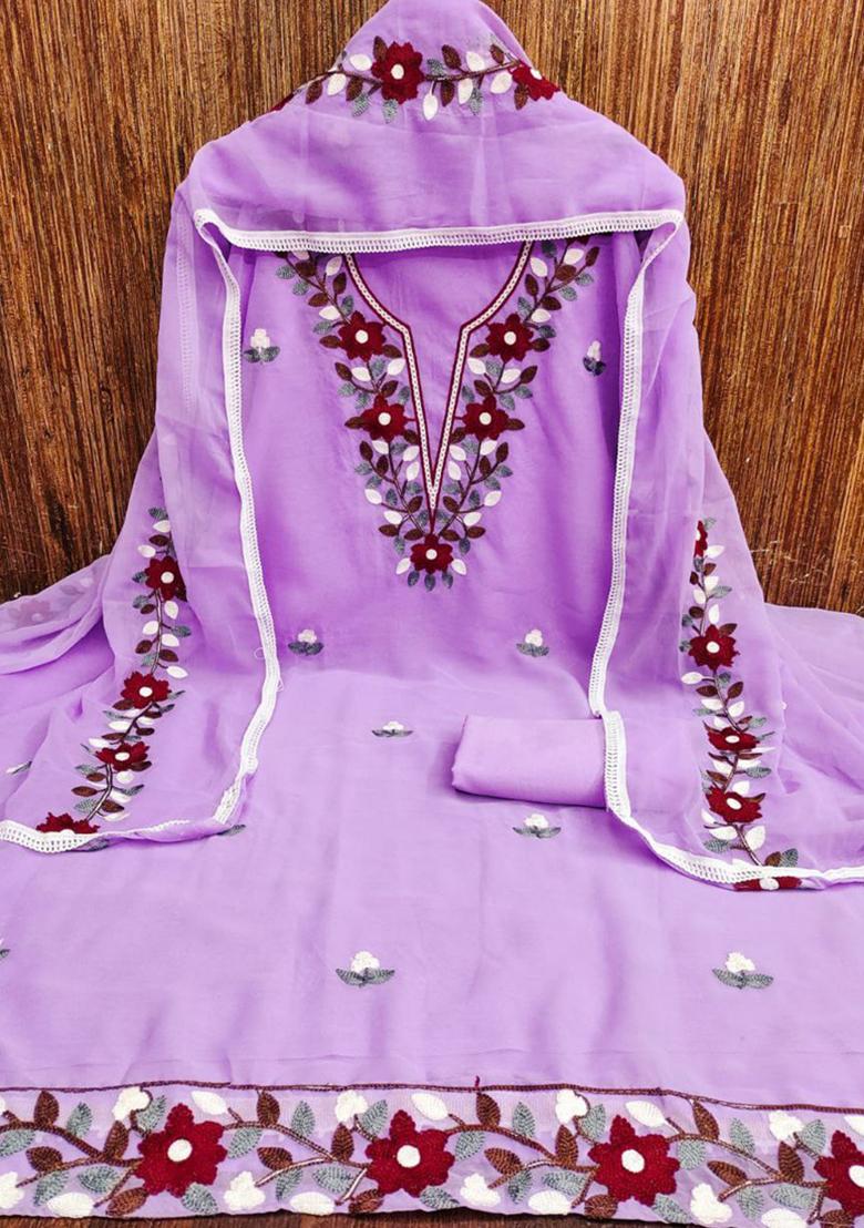 Lavender Embroidered Silk Kurta Set