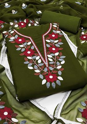 Mehandi Embroidered Silk Kurta Set