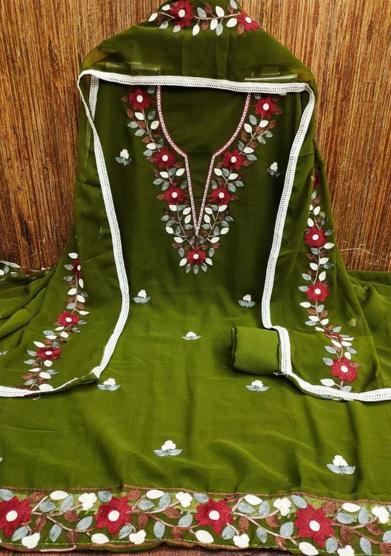 Mehandi Embroidered Silk Kurta Set