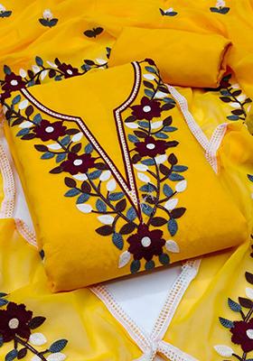 Mustard Yellow Embroidered Silk Kurta Set