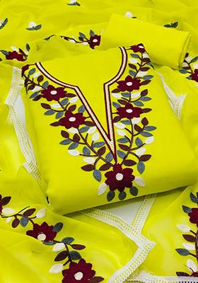Yellow Embroidered Silk Kurta Set