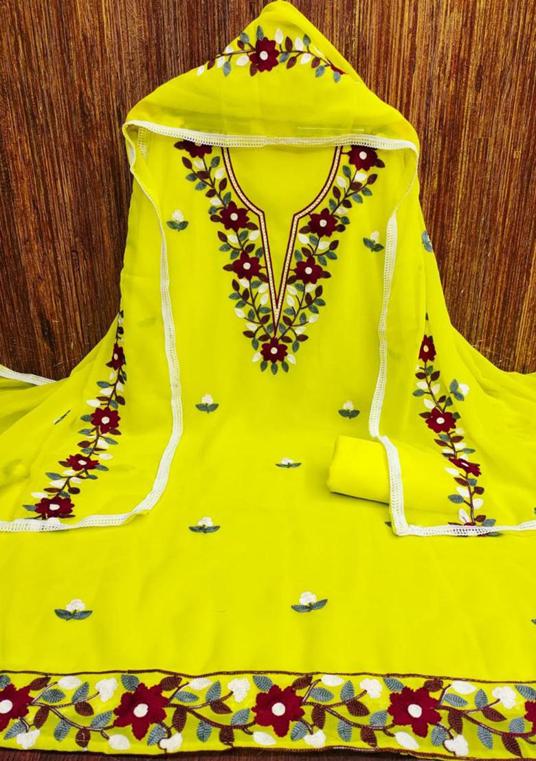 Yellow Embroidered Silk Kurta Set