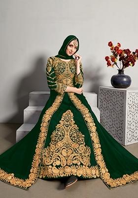 Dark Green Embroidered Georgette Anarkali Kurta Set