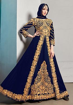Navy Blue Embroidered Georgette Anarkali Kurta Set