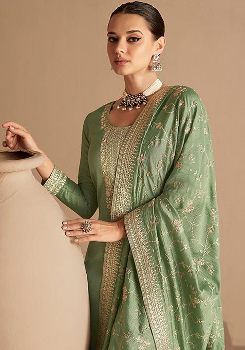Women’s Sky Blue Vichitra Silk Kurta Set with Sequin & Coding Embroidery Work