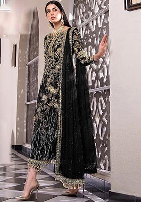 Black Embroidered Net Kurta Set