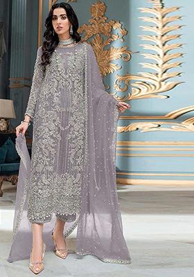 Dusty Purple Embroidered Organza Kurta Set