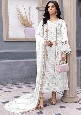 White Embroidered Faux Georgette Kurta Set