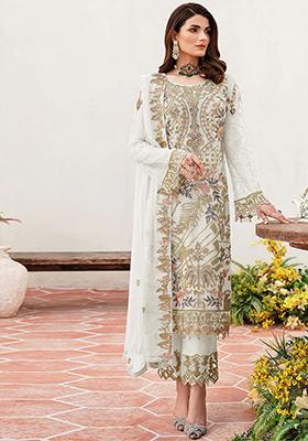 White Embroidered Faux Georgette Kurta Set