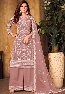Dusty Pink Embroidered Net Kurta Set