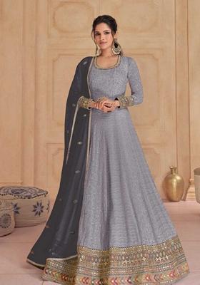 Lavender Embroidered Faux Georgette Anarkali Set