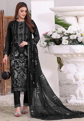 Black Embroidered Faux Georgette Kurta set