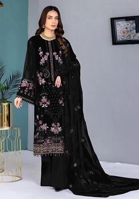 Black Embroidered Faux Georgette Kurta set