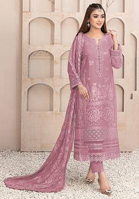 Light Pink Embroidered Faux Georgette Kurta set