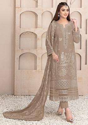 Beige Embroidered Faux Georgette Kurta set