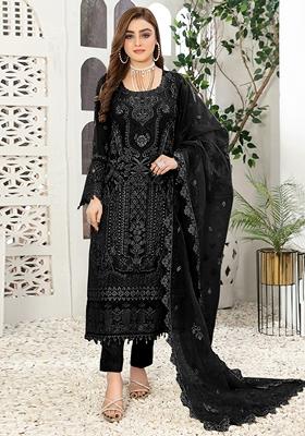 Black Embroidered Faux Georgette Kurta set