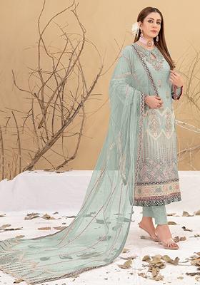 Light Sea Green Embroidered Faux Georgette Kurta set