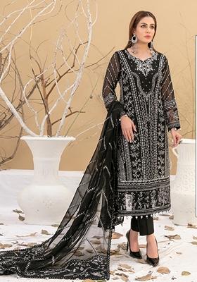 Black Embroidered Faux Georgette Kurta set