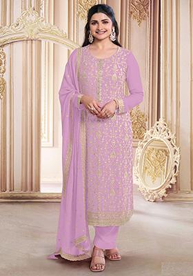 Purple Embroidered Georgette Kurta Set