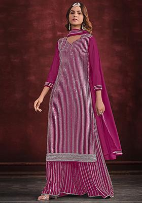 Pink Stone Work Georgette Sharara Set