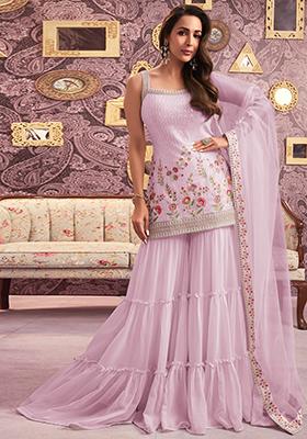 Pink Embroidered Georgette Sharara Set