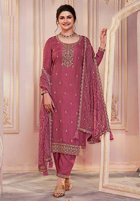 Burgundy Embroidered Georgette Kurta Set
