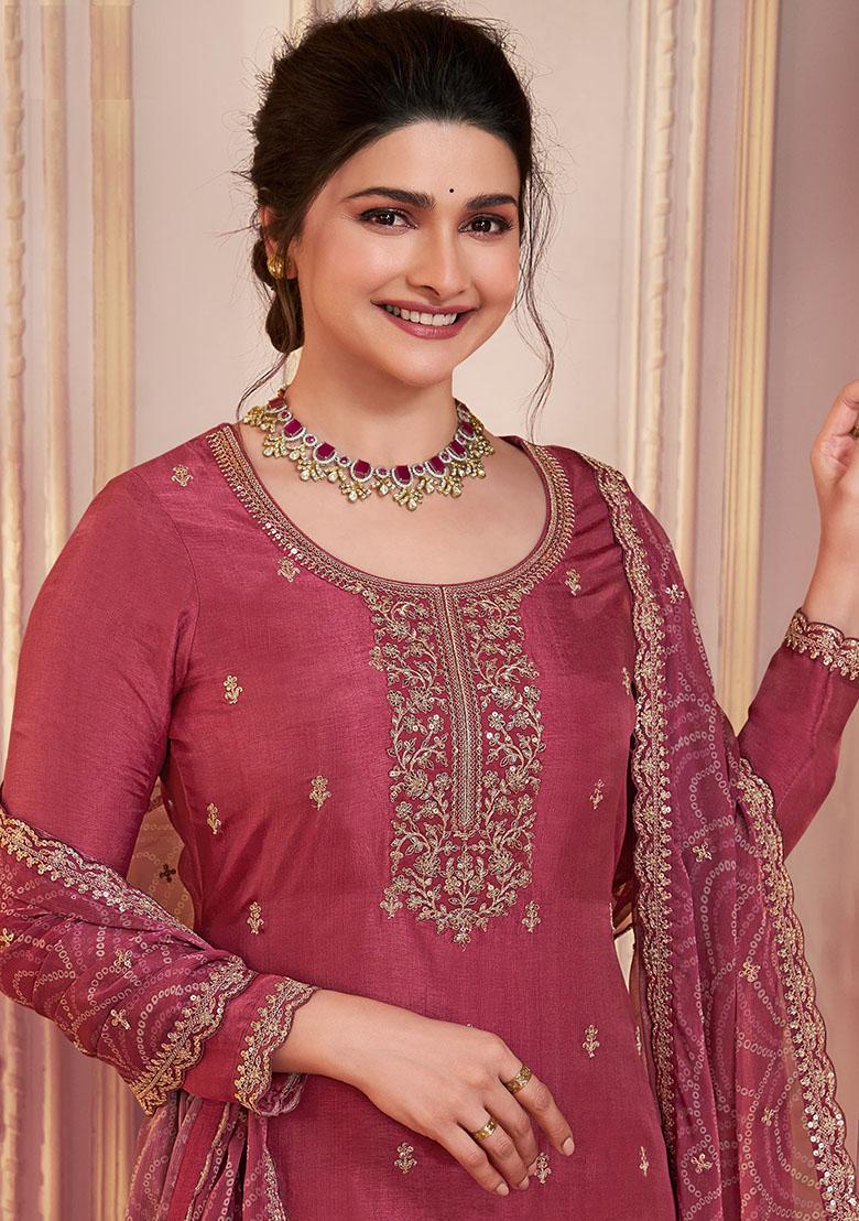 Burgundy Embroidered Georgette Kurta Set