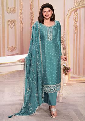 Sky Blue Embroidered Georgette Kurta Set