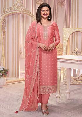 Orange Embroidered Georgette Kurta Set