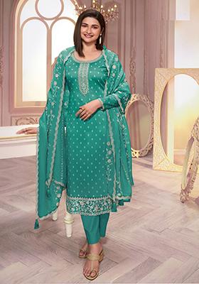 Teal Embroidered Georgette Kurta Set