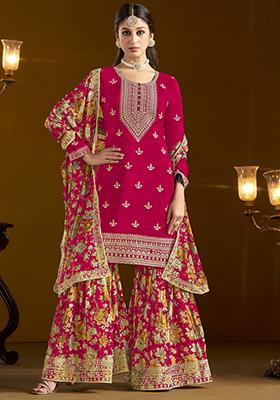 Pink Embroidered Art Silk Kurta Set