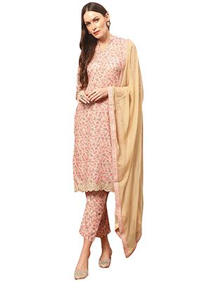 Beige Digital Print Cotton Kurta Set
