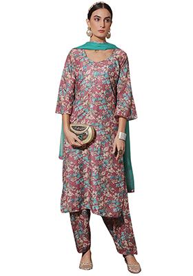 Pink Digital Print Muslin Kurta Set