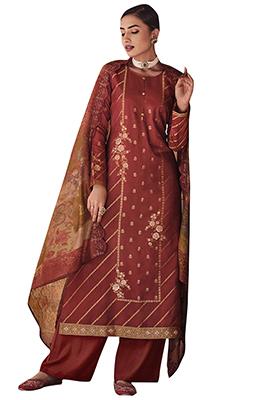 Rust Embroidered Dola Silk Kurta Set