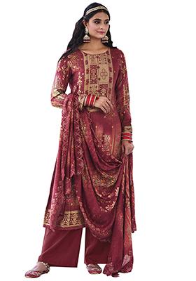 Maroon Digital Print Muslin Kurta Set