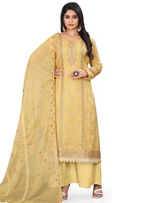 Yellow Embroidered Organza Kurta Set
