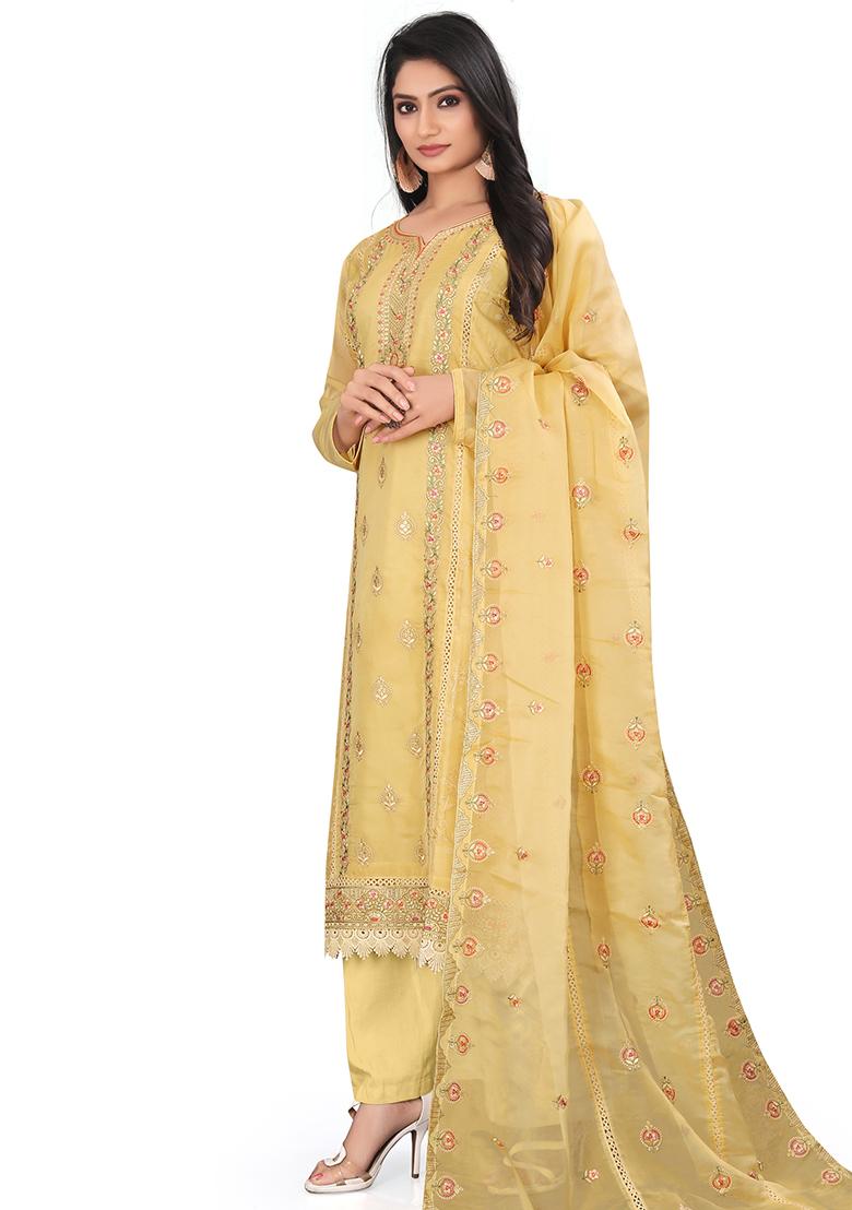 Yellow Embroidered Organza Kurta Set