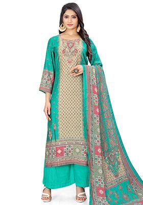 Green Digital Print Muslin Kurta Set