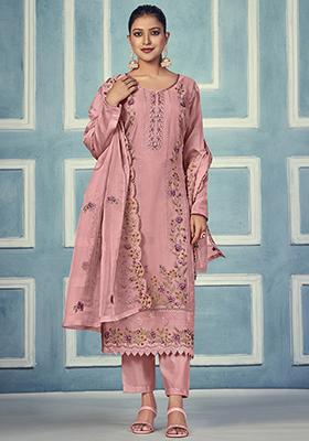 Pink Embroidered Organza Kurta Set