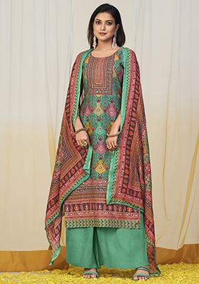 Green Digital Print Muslin Kurta Set