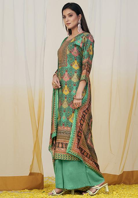 Green Digital Print Muslin Kurta Set