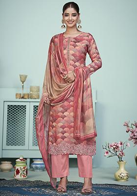 Peach Digital Print Muslin Kurta Set