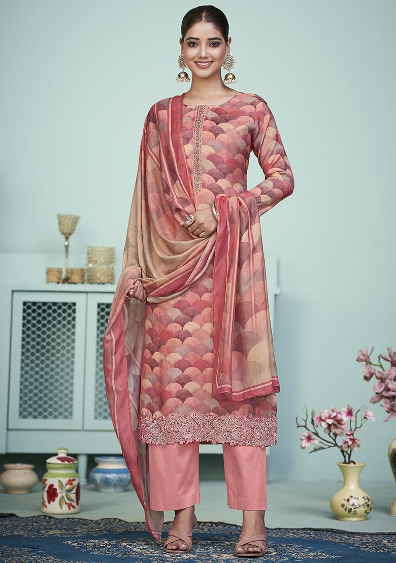 Peach Digital Print Muslin Kurta Set