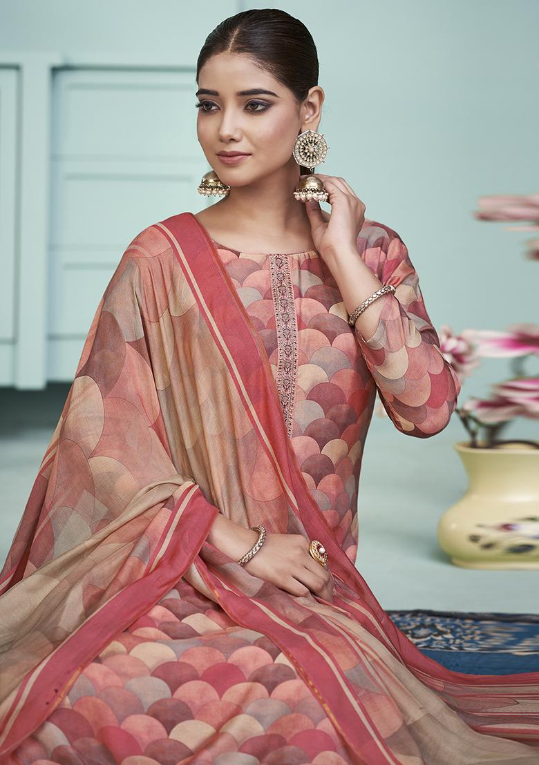 Peach Digital Print Muslin Kurta Set