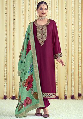 Magenta Embroidered Muslin Kurta Set