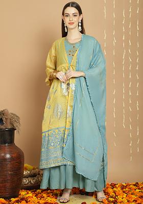 Yellow Embroidered Chanderi Silk Kurta Set