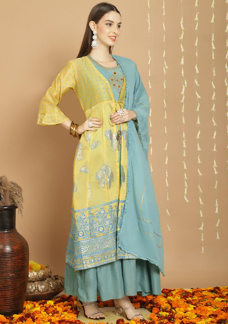 Yellow Embroidered Chanderi Silk Kurta Set