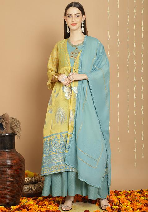 Yellow Embroidered Chanderi Silk Kurta Set